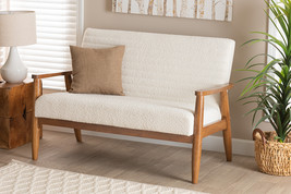 Hanley Cream Boucle Fabric and Walnut Brown Loveseat - $409.00