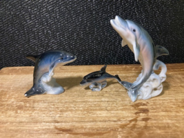 Vintage Cute Porcelain Miniature Dolphin Family Set Lot of 3 - $12.50