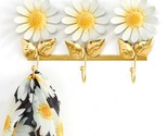 Triple Hook Daisy Wall Hooks Flower Design Yellow White 10&quot; Long Metal S... - £18.77 GBP