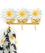 Triple Hook Daisy Wall Hooks Flower Design Yellow White 10&quot; Long Metal S... - £18.69 GBP