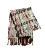 Cejon Scarf Made in Italy Fringe Brown Plaid Black Cream Red Stripes - $8.48