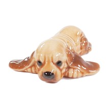 Vintage Ceramic Basset Hound Puppy Dog Figurine Laying Down Brown Small 3.5&quot; - £7.98 GBP
