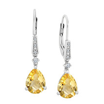 3ct Pear Shape Sapphire &amp; Round Moissanite Diamond Drop Earrings Sterling Silver - £58.81 GBP