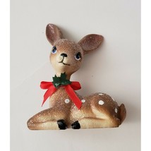 Reindeer 4&quot; x 5&quot; Fawn Retro Style Figurine Christmas Spotted Glitter - £9.20 GBP