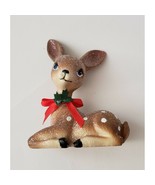 Reindeer 4&quot; x 5&quot; Fawn Retro Style Figurine Christmas Spotted Glitter - £9.20 GBP