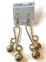 Vintage Goldtone Dangle Earrings Austrian Crystal Surgical Steel Post Earrings - £12.50 GBP