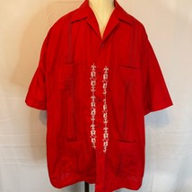 Vintage Ravgo Classic Red Guayabera Shirt 44 Short Sleeve Embroidered Cu... - $836.92 MXN