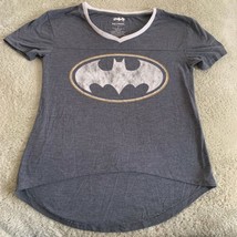 Batman Womens Gray White Vintage Logo Short Sleeve Shirt V Neck Small - £9.76 GBP