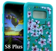 For Samsung Galaxy S8+ PLUS - Hybrid Diamond Bling Case Mint Blue Pink Flowers - £13.42 GBP