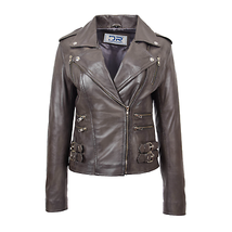 DR195 Women’s Trendy Biker Leather Jacket Grey - £129.69 GBP