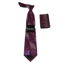 Men's Stacy Adams Tie and Hankie Set Woven Silky #Stacy84 Fuchsia Paisley image 2