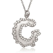 Sterling Silver  Open Wavy Circle with Jagged CZ Border Necklace - £43.55 GBP