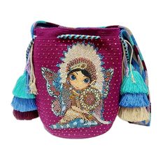 Handmade Wayuu with Beaded Decoration Tote Bag, Woven Mochila, Colombian... - $2,283.39 MXN