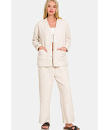 Zenana Quilted Button Up Long Sleeve Top and Pants Lounge Set - $45.54