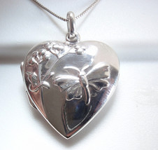 Floral and Butterfly Design Locket 925 Sterling Silver Marked 925 - $26.09