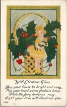 Christmas Girl Doll Flower Basket 1921 Hastings Mich to Columbia NJ Postcard T19 - £3.87 GBP