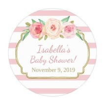 30 Personalized Pink and Gold Girl Baby Shower Stickers Favors Labels round 1.5&quot; - £9.58 GBP
