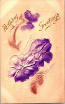 Vtg Embossed &amp; Airbrushed Postcard 1908 Birthday Greetings Periwinkle Flowers - £3.48 GBP