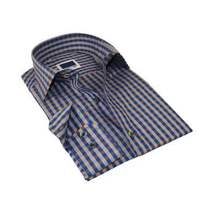 Men's Sports Dress Shirt MARCUZZI Turkey 100% Soft Cotton Marc8 Brown Checker image 6
