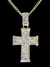 Men Women Iced CZ Cross 1.5" Pendant 14k Gold Silver Plated 24" Necklace Hip Hop - £7.98 GBP