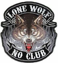 Lone Wolf Large NO CLUB HUGE 12&quot; x 12&quot; MC Club Biker Back Vest Patch LRG-0400 - £22.86 GBP