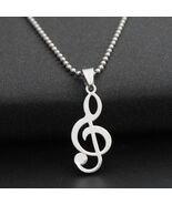 TREBLE CLEF NECKLACE Stainless Steel 316L Metal Pendant 24&quot; Ball Chain M... - $6.85 CAD