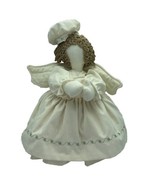 Handmade Country Angel Doll Cream Weighted Bean Base Wings Yarn Hair No ... - $19.32