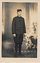 Young Man In Military Uniform ?~Brimless HAT-REAL Photo Postcard - £5.77 GBP