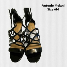 Antonio Melani Heels Size 6M Peep Toe Patent Leather Sling Back Pumps Black - £20.43 GBP