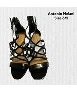 Antonio Melani Heels Size 6M Peep Toe Patent Leather Sling Back Pumps Black - £20.82 GBP