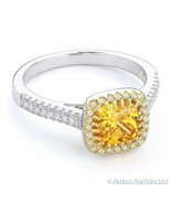 CZ Crystal Square Halo Right-Hand Ring .925 Sterling Silver w/ 14k GP &amp; ... - $40.73 CAD+