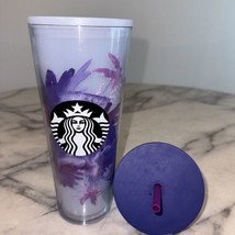 Starbucks Purple Lavender Floral Watercolor Venti 24 Oz Tumbler Cup Lid Straw - £27.57 GBP