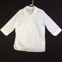 Avenue Blouse Pullover Snap Closure Embroidered White 14/16 3/4 Sleeve - $11.83