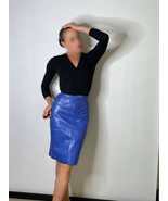 1980s Blue Leather Pencil Skirt Vintage Skirts 1980s Fashion - $195.25 CAD
