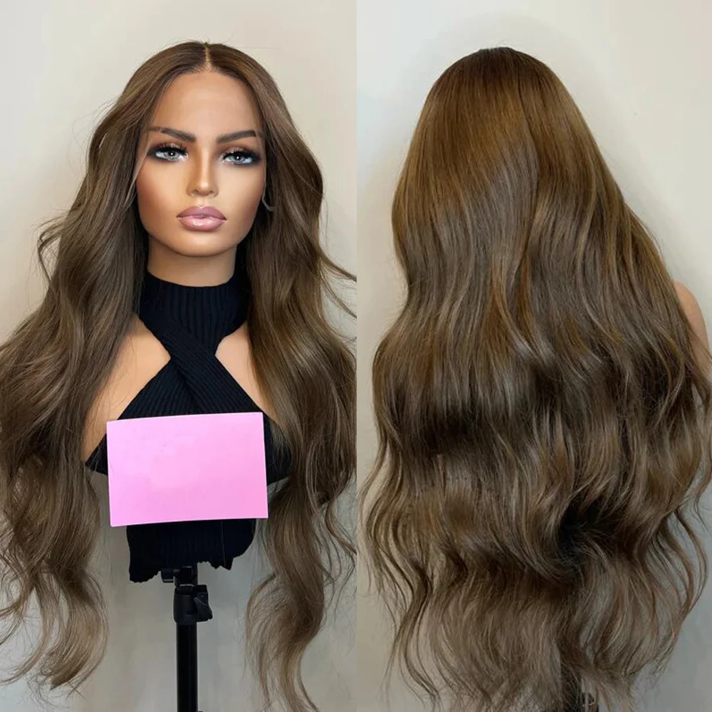 RONGDUOYI Toffee Brown Body Wave Synthetic Wig Long Straight Natural Hairli - £45.65 GBP+