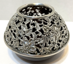 Vintage Wood Floral Metal Tealight Candle Holder 2 Piece 3.5 inches Brown Silver - £11.83 GBP
