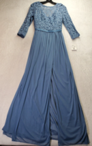 David&#39;s Bridal Long Maxi Dress Women Size 4 Blue High Thai Lace Pleated Back Zip - £29.76 GBP