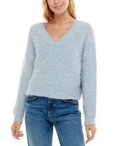 Ultra Flirt Juniors Textured V-Neck Sweater, Large, Blue Fog - £23.41 GBP