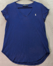 Polo Ralph Lauren T Shirt Top Womens Medium Blue Cotton Short Sleeve V Neck Logo - £12.35 GBP