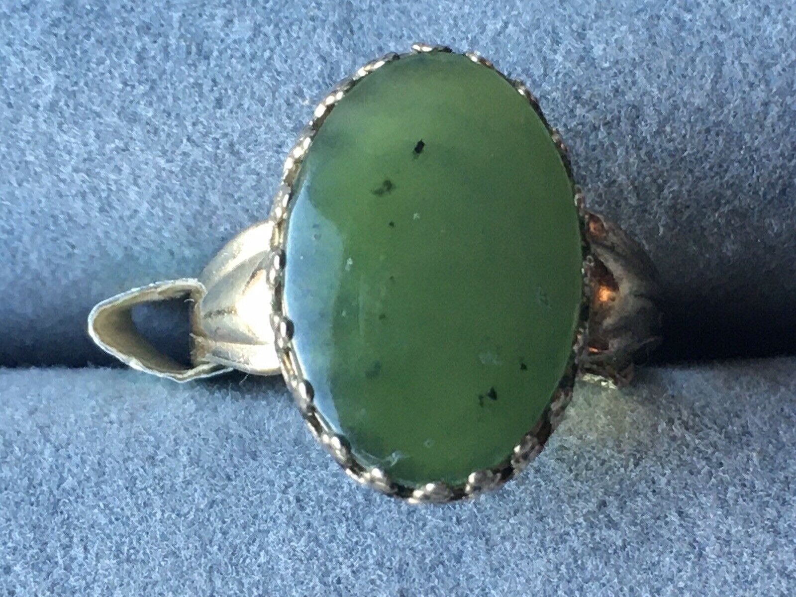Sterling silver large cabochon jade ring crown bezel gold plated - $15.50