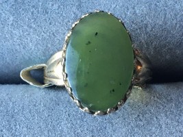 Sterling silver large cabochon jade ring crown bezel gold plated - $21.21 CAD