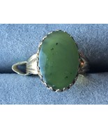 Sterling silver large cabochon jade ring crown bezel gold plated - $21.18 CAD