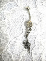 New Usa Pewter Curved Snake / Curvy Serpent Charm On 14g Clear Cz Belly Ring - £4.77 GBP