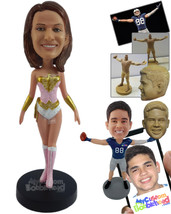 Personalized Bobblehead Gorgeous Female Superhero In Action Costume And High Boo - £67.22 GBP