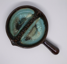 Unique Vintage Mid Century Modern Design Teal Brown Frying Pan Cigar Ashtray - £26.33 GBP
