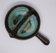 Unique Vintage Mid Century Modern Design Teal Brown Frying Pan Cigar Ashtray - £24.63 GBP