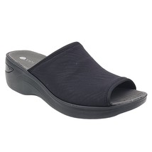 Bzees Women Deluxe Wedge Heel Slide Sandals Size US 9.5M Black Stretch Fabric - $54.45