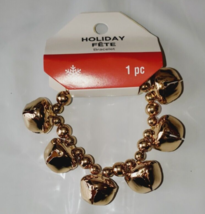 Holiday Christmas Metal Jingle Bell Stretch Bracelet Gold Color NEW - £8.57 GBP