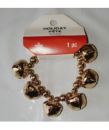Holiday Christmas Metal Jingle Bell Stretch Bracelet Gold Color NEW - £8.40 GBP