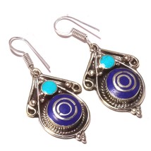 Lapis Lazuli Tibetan Turquoise Handmade Ethnic New Earrings Nepali 1.80" SA 2213 - £6.22 GBP